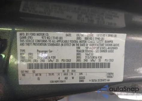 2014 Ford Focus Se из США, поврежденный, VIN 1FADP3F23EL402985